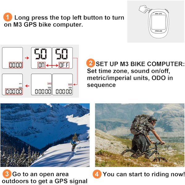 M3 Mini GPS cykelcomputer, trådløs cykelcomputer og speedometer IPX5 vandtæt cykelcomputer med LCD-display hvid