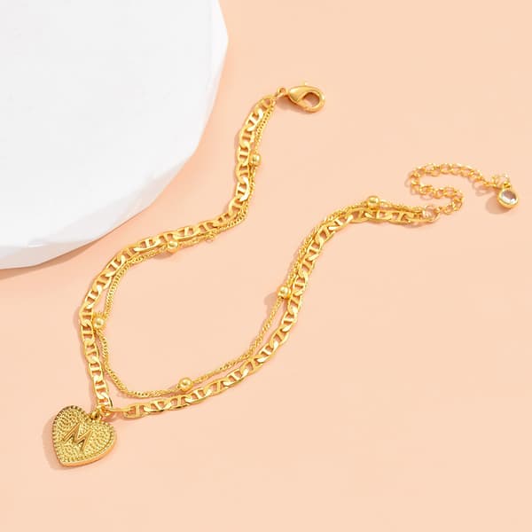 Initial Anklets för kvinnor, legering Hjärta Anklet med initialer Brev Charm Anklets för kvinnor