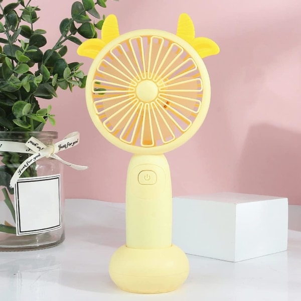 Usb charging fan mini desktop handheld adjustable 2-speed cartoon electric fan with lights silent travel outdoor cooling fan (yellow, 1pack)