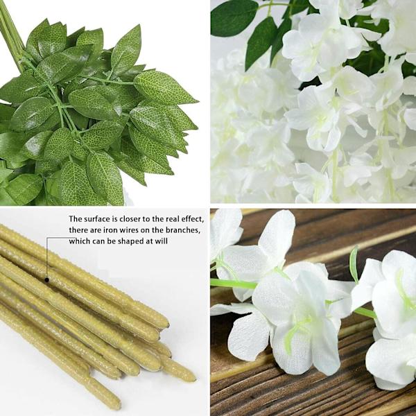 12 st konstgjorda hängande blommor 3,75 fot/st konstgjord Wisteria vinranka Ratta hängande girlang för fest bröllopsdekoration (vit)