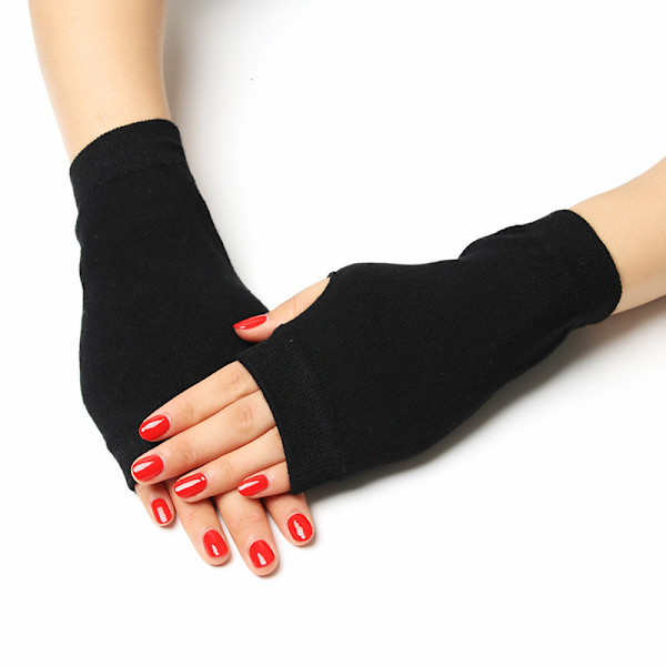 1 Par Vintervarma Fingerlösa Vantar Halvfinger Tumhål Kvinnor Stretch Stickade Vantar Bomull Varma Textning Körning Handled Unisex Julgåvor