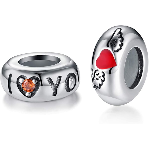 Sæt med 2 Spacer Perler 925 Sterling Sølv Spacere Charm Sølv Gummi Spacer Stopper Perler til Armbånd