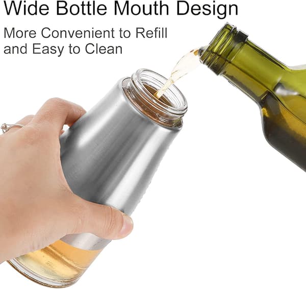 2-pack 300 ml silver olivolja- och vinägerdispenser-set, rostfritt stål med glasbotten
