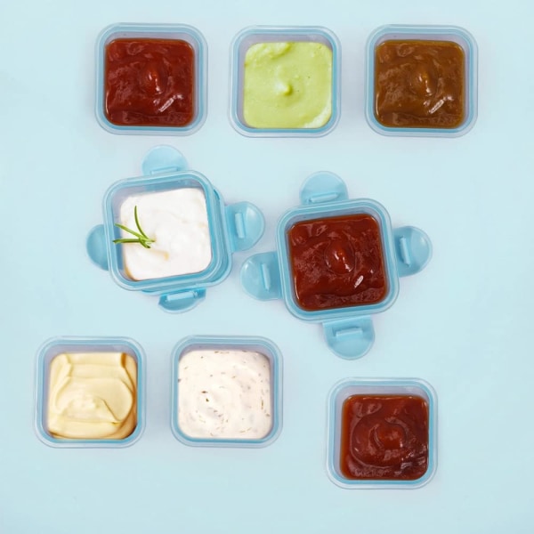 Mini-salladsdressingbehållare Återanvändbara såsbehållare i plast Små såskoppar med lock för lunchlåda Picknickresor