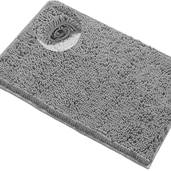 Ekstra blødt bademåtte i plys til badekar og brusebad, chenille-mikrofibermateriale, superabsorberende shaggy bademåtte (40 x 60 cm, lysegrå)