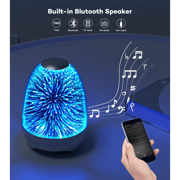 Bluetooth-højttaler natlys, 3D Galaxy-sengelampe med berøringskontrol, dæmpbar RGB 7-farvet variabel LED bærbar trådløs opladning soveværelse bordlampe