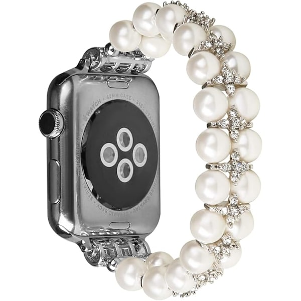Perlearmbånd Kompatibelt med Apple Watch Rem Dame 38/40/41mm, Kunstig Elastisk Stretch Bling Diamant Smykker Armbånd Erstatningsbånd 38/40/41mm