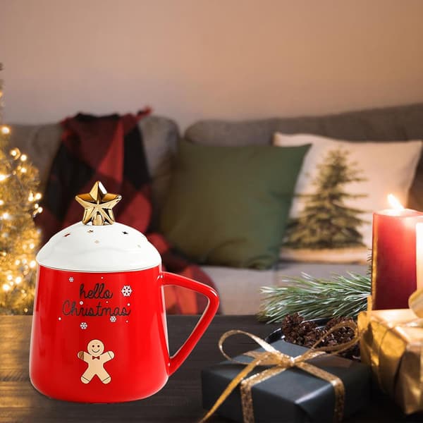 Julekopp i keramikk med lokk, julekopp i keramikk, julepynt til barn, tenåringer, kvinner og menn (A)