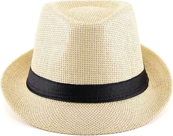 1 stk. Panama Sommer Fedora Trilby Stråhatte Solhatte til Mænd Kvinder Strandhat Klassisk (Beige)