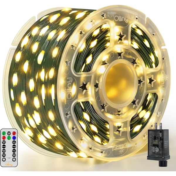 Julbelysning 1000 LED 100 meter, IP67 Vattentät Plug-in Julgransbelysning med Fjärrkontroll, 8 Lägen, Dimbar, Hus Juldekorationer Warm colors