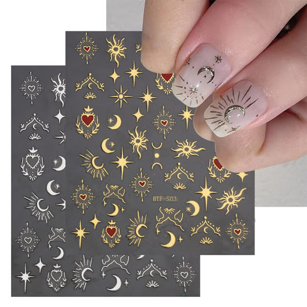 9 ark Måne Stjärna Nagelkonst Dekaler Självhäftande Pegatinas Uñas Sol Nageltillbehör Nagelkonst Design Dekoration Tillbehör