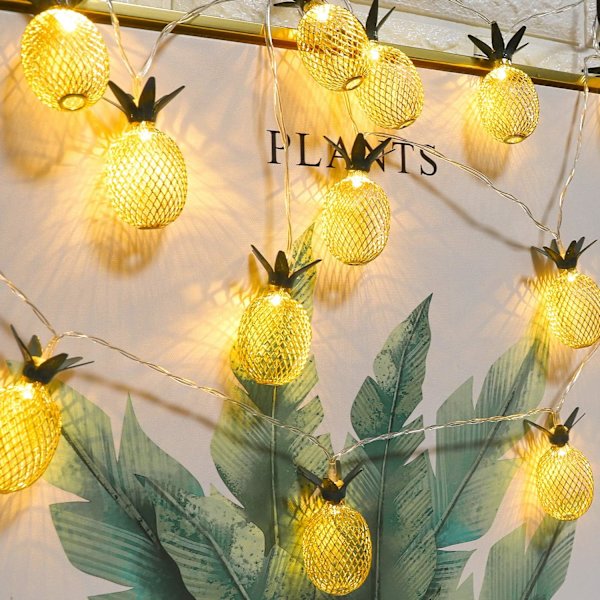 1 pakke ananas lyskæder, 16ft ledning med 30 stk ananas lys, batteridrevet fe lyskæder til fest