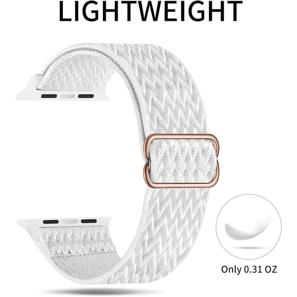 Stretchy Solo Loop-rem kompatibel med Apple Watch -band 38mm 40mm 41mm, justerbar nylon för iWatch, vit