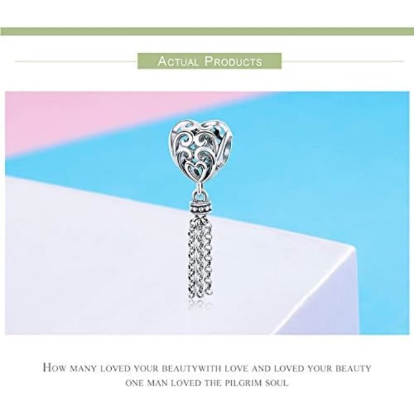 925 Sterling Sølv Åbent Hjerte Tassel Vedhæng Lang Tassel Charms til Kvinders Armbånd og Halskæder