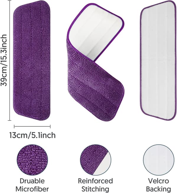 7-pack återanvändbara moppdynor för spraymopp - Mikrofiber mopprefilldynor, kompatibla med 13''-15'' spraymoppar & golvmoppar, lila