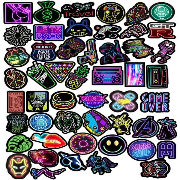 50 STK Klistremerker, Graffiti Klistremerker, Neon Graffiti Laptop Klistremerker, Vanntette Klistremerker, for Sykler, Skateboards DIY Patches Dekaler
