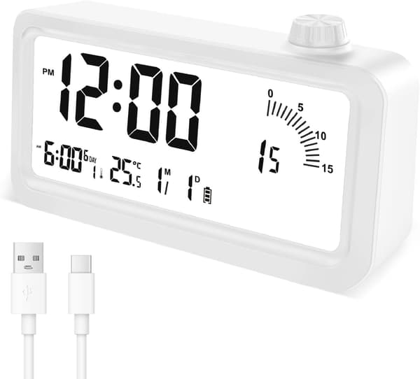Digital Visuel Timer, 60 Minutters Nedtællingstimer, 3 Alarmtilstande, Temperatur- og Datovisning, til Børnekøkken, Hvid