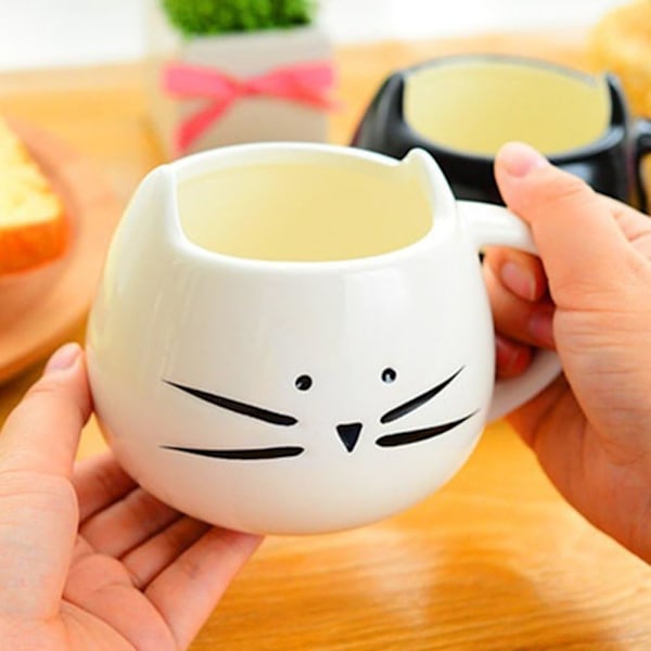 Søt formet keramisk krus for kaffe, melk, vann, te osv., Hvit