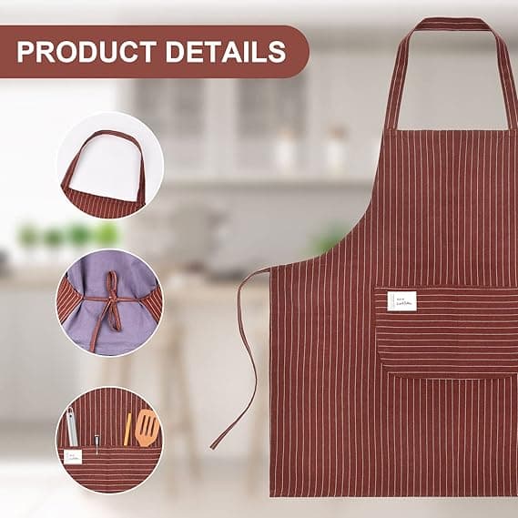 2 st Unisex Haklappsförkläde, 2 st Förkläde med 2 Fickor Matlagning Kök Kockförkläden, Kvinnor Män Förkläden, brun och grön