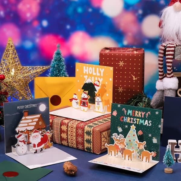 6 st Pop Up 3D julkort med kuvert, tomte älg pepparkaka, julgran kort, Pop Up för barn vänner julklappar