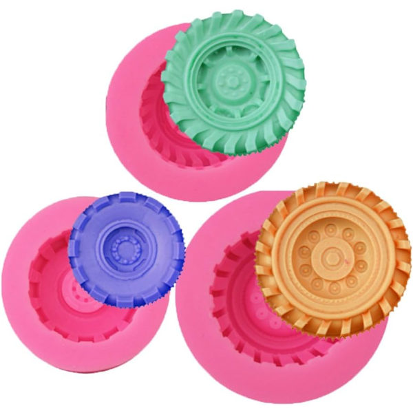 3D Rund Däck Silikonform - Lastbilshjul Fondantform för Kakdekoration Choklad Godis Gelé Resin Polymer - 3-pack