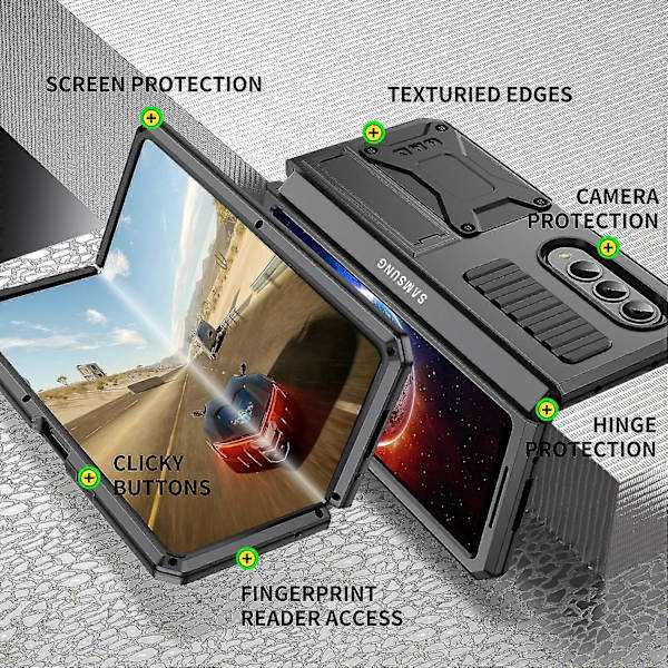 Kotelo Yhteensopiva Samsung Galaxy Z Fold 4:n kanssa, Kova PC Sotilaallinen Panssari Kestävä Iskunkestävä Suojus Jalustalla