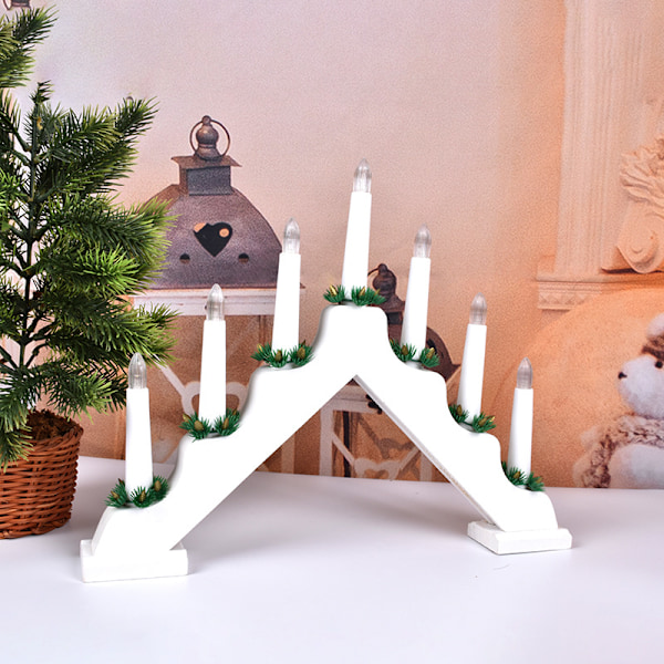 Naturfarget tre-adventslysstake med 7 varme hvite LED-lys, batteridrevet, dekorasjon til jul, advent