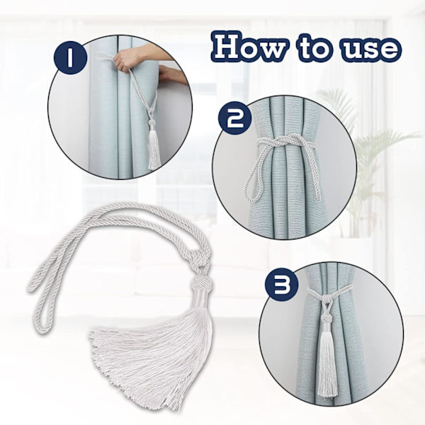 Pieces Gardinholdere Flettede Tau Stropper Kvaster Dekorative Gardinholdere Bomulls Polyester Holdere for Soverom Kontor, Hvit White