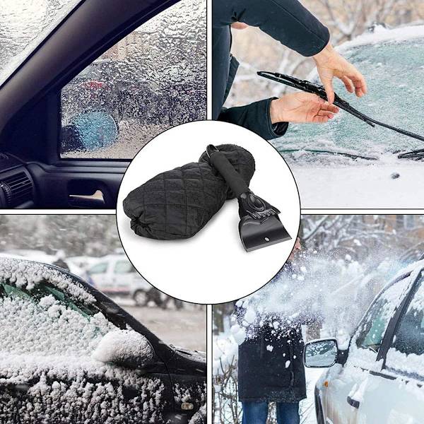 Isskrape, vindusskrape, isskrape med hanske, bilvindusskrape, anti frost vindusskrape for bil SUV/lastebil frontrute (svart)