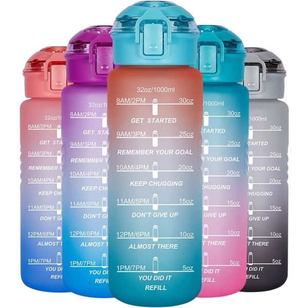 32 oz vattenflaskor med tider att dricka - Vattenflaska med tidsmarkör och avtagbar sil Vatten BPA-fri och läcksäker