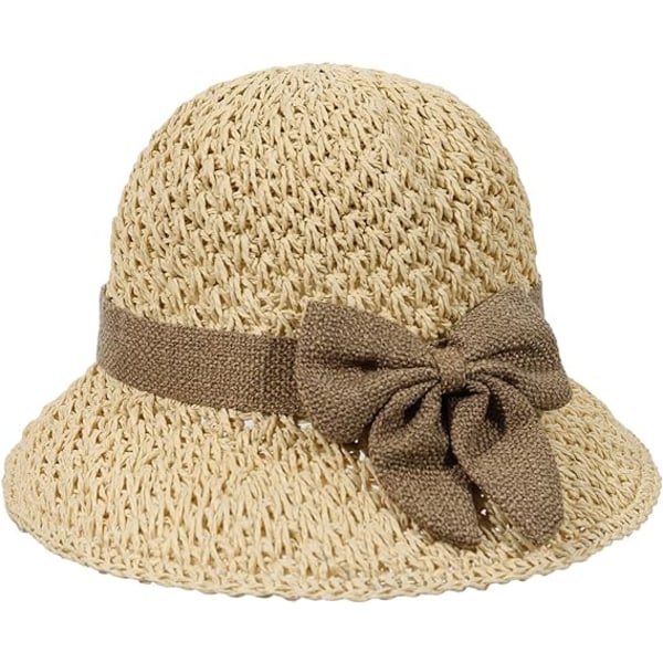 Damhatt för strandsolstrå sommarresor diskettmössa packbar hatt, beige