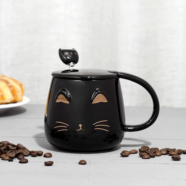 Sød Katte Kops Keramik Kaffe Kop med Rustfrit Stål Ske til Killinger, 3D Dyr Katte Kopper til Katte Elskere Kvinder Gaver