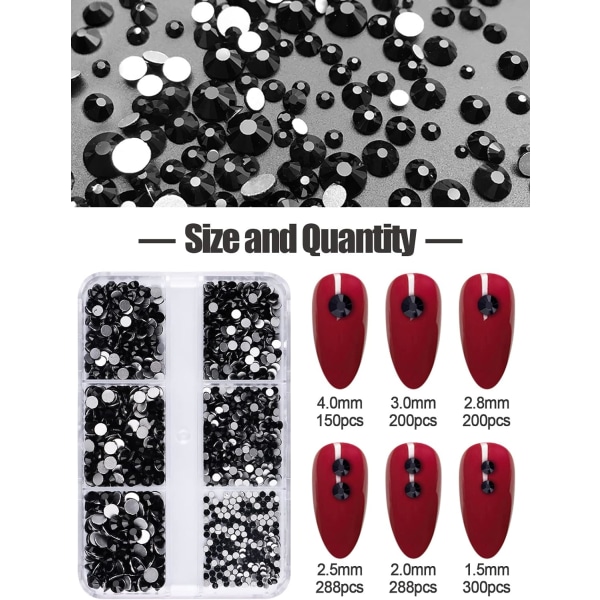 Mode Nail Art Rhinestones Glitter Diamanter Tips Blandade 3D Tips DIY Dekoration Jet Black Nail Rhinestones Nail Jewels Dekoration