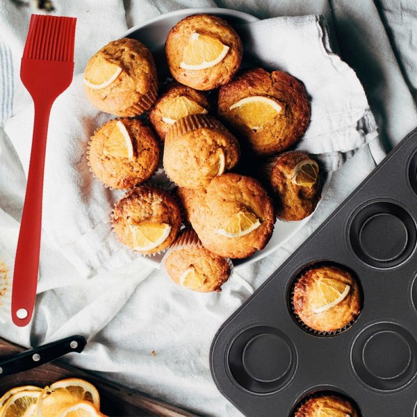 Puddingbrett Tvillingpakke Muffinsform Kokekar 4/6/9/12 kopp for baking av bakverk + børste black 12 consecutive cups