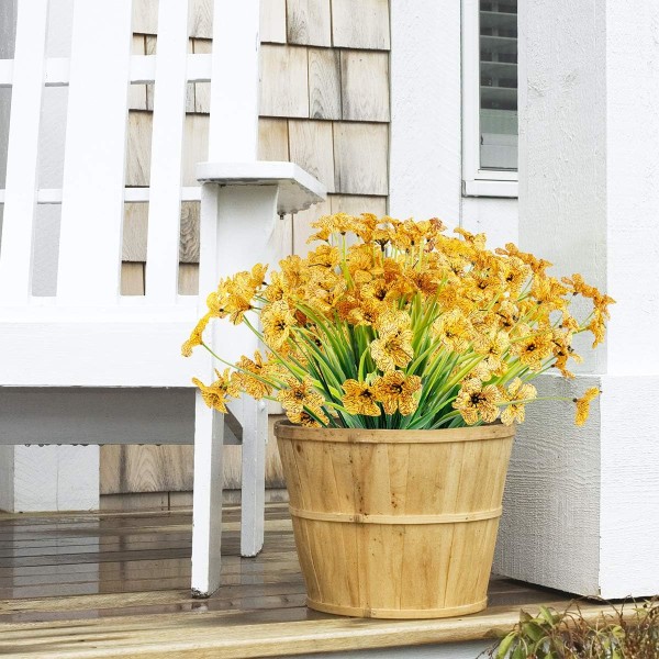 12 gäng konstgjorda blommor utomhus UV-skydd Falska blommor Färgfast plastväxt Trädgårds verandadekoration (gul)