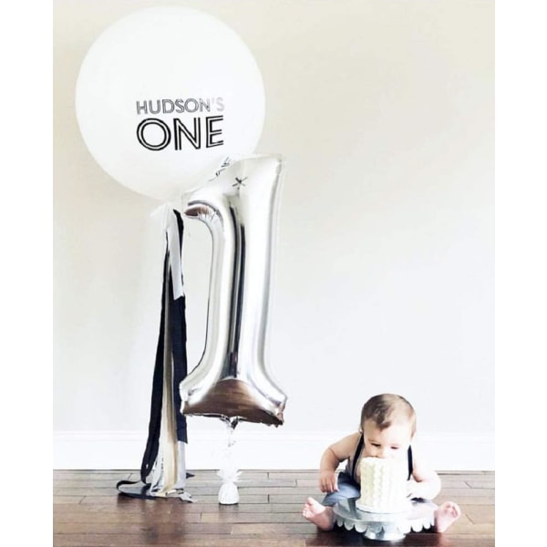 Silver nummer 1 ballong, 1-årsfest folie Mylar heliumballonger, 40 tum