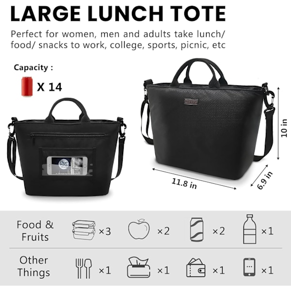 Stor Isolerad Lunchväska Kylväska Kvinnor Läcksäker Bärbar Termisk Lunchväska Matkasse Kontor Snacks Barn Vuxna/Sport/Resor