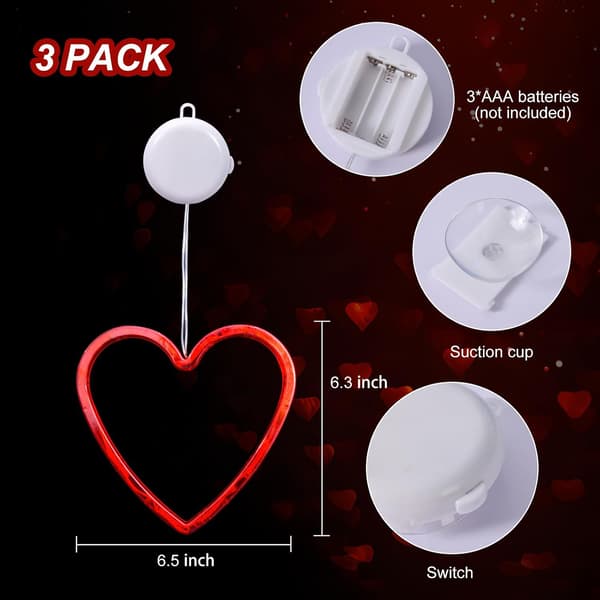 3-pack Alla hjärtans dag fönsterlampor med timer