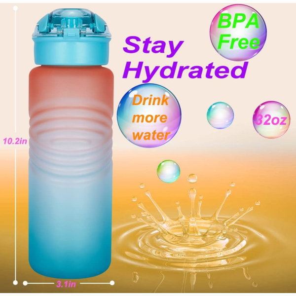 32oz vannflasker med drikketider – vannflaske med tidsmarkør og avtakbar sil, vannflaske uten BPA og lekkasjesikker