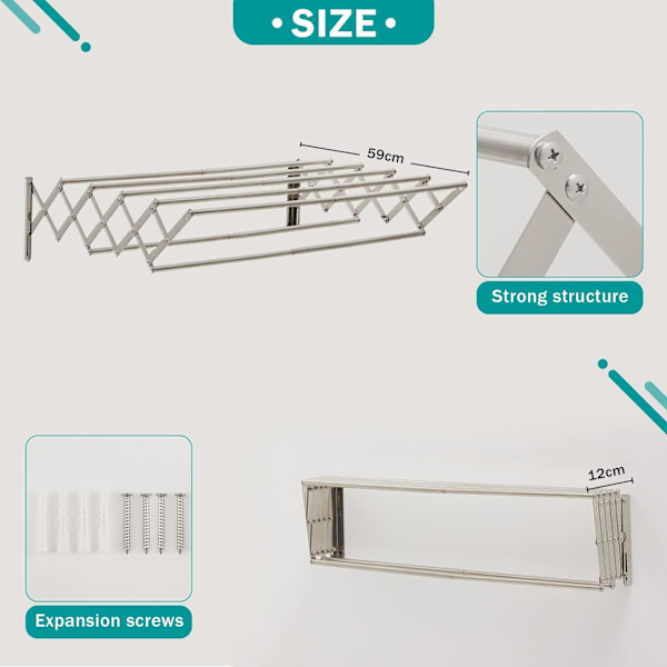 Foldbar Tøjluftsstativ Vægmonteret Tøjstativ Indtrækkelig Håndklædeholder Badeværelse Håndklædestativ Udtrækkeligt Tøjstativ Indendørs