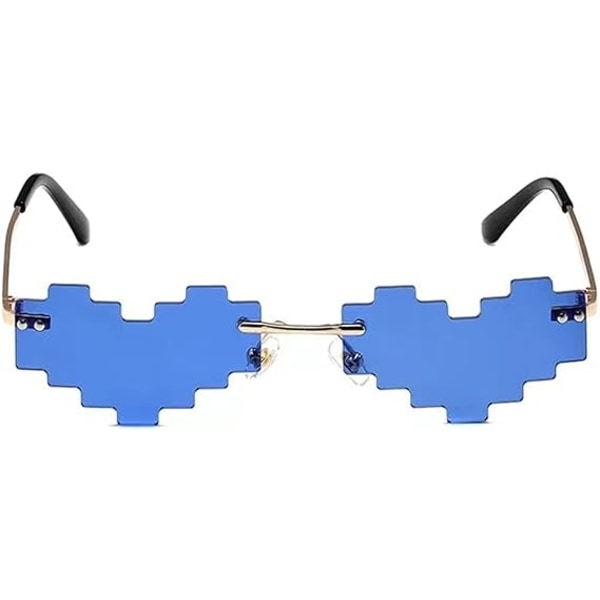 Ett par hjärtformade solglasögon för kvinnor trendiga ramlösa solglasögon (blå pjäs med guldram)