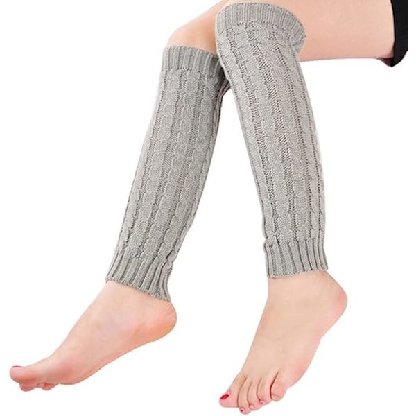 1 par kvinners ankel leggvarmere vinter strikket hekle leggvarmere kne leggvarmere sokker light gray