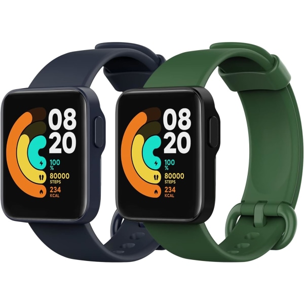 2-pack rem kompatibel med Xiaomi Mi Watch Lite/Redmi Watch, mjuk silikonersättning för sportbandarmband - bläckblå/mörkgrön