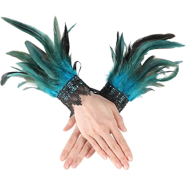 Dame Feather Armbånd Blomster Sort Gothic Mesh Cosplay Halloween Kostume Lake blue
