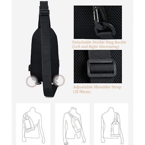 Herrar Axelväska, Män Crossbody Väska, Mini Axeln Bröst Väska, Liten Herr Väska, Svart