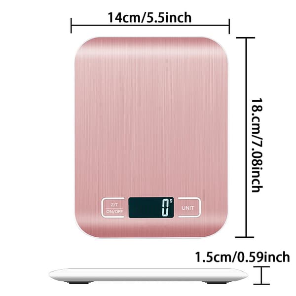 Digital Köksvåg, 10KG/1g Matvåg, med LCD-display, 6 Enheter, Tareringsfunktion, för Bakning Matlagning Kaffe Djurfoder, Rosa