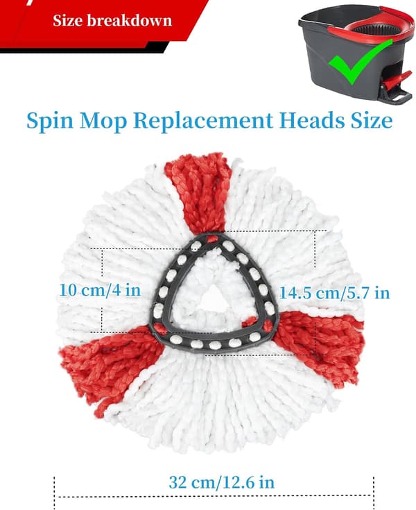 3-pakning moppehoder, kompatible med Vileda, 2-i-1 Turbo moppehode-erstatning, mikrofiber spinmopp-påfyll (rød)