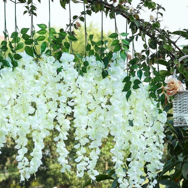 Kunstige hengende blomster 12 stk 3,75 fot/stk Kunstig Wisteria Vine Ratta Hengende Girlander for festbryllupsdekor (hvit)