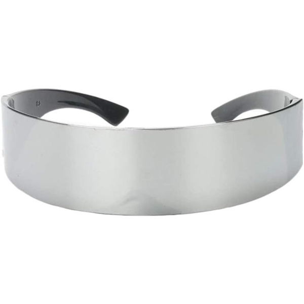 Futuristiska smala Cyclops silverfärgade speglade lins visir solglasögon maskeradkostym