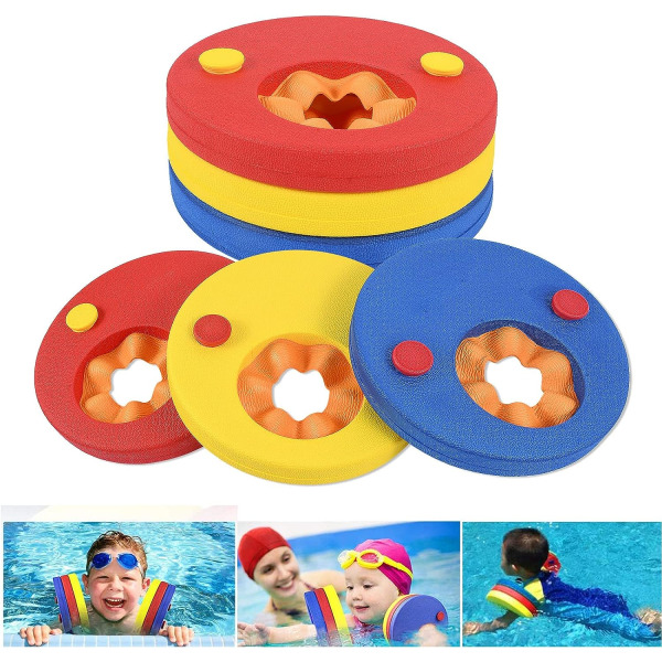 Simarmband för barn, 6-pack EVA flytskivor, färgglada armband för barn 3-14 år som lär sig simma, rekommenderade viktringar 15-30 kg